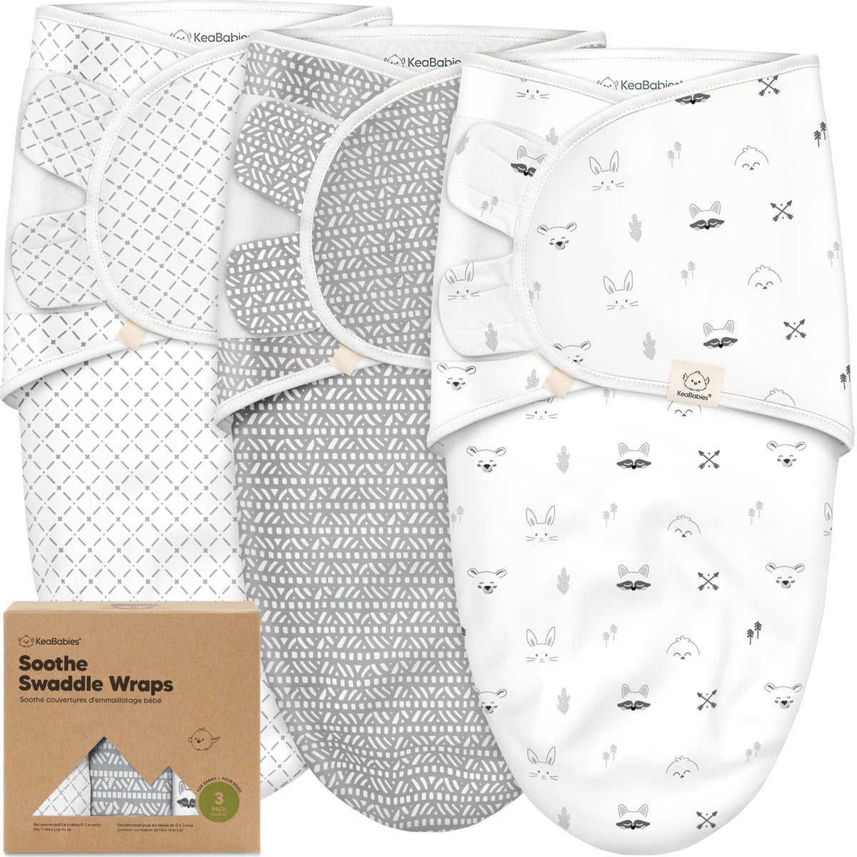 KeaBabies 3-Pack Organic Baby Swaddles for Newborns 0–6M
