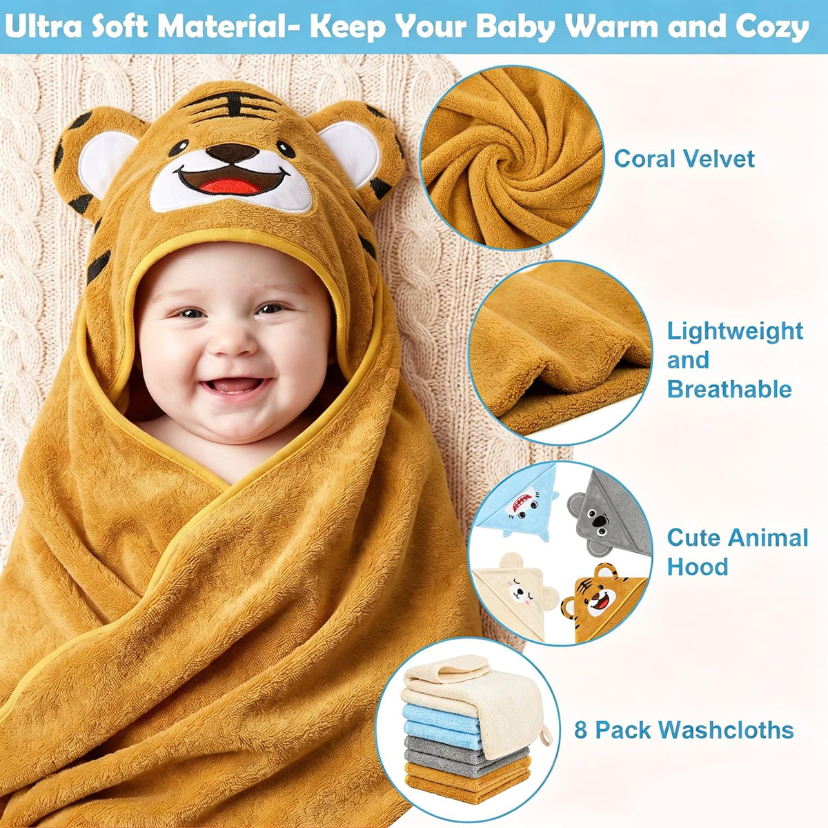 CandyHome 12-Piece Baby Bath Towel Set for Infants & Toddlers