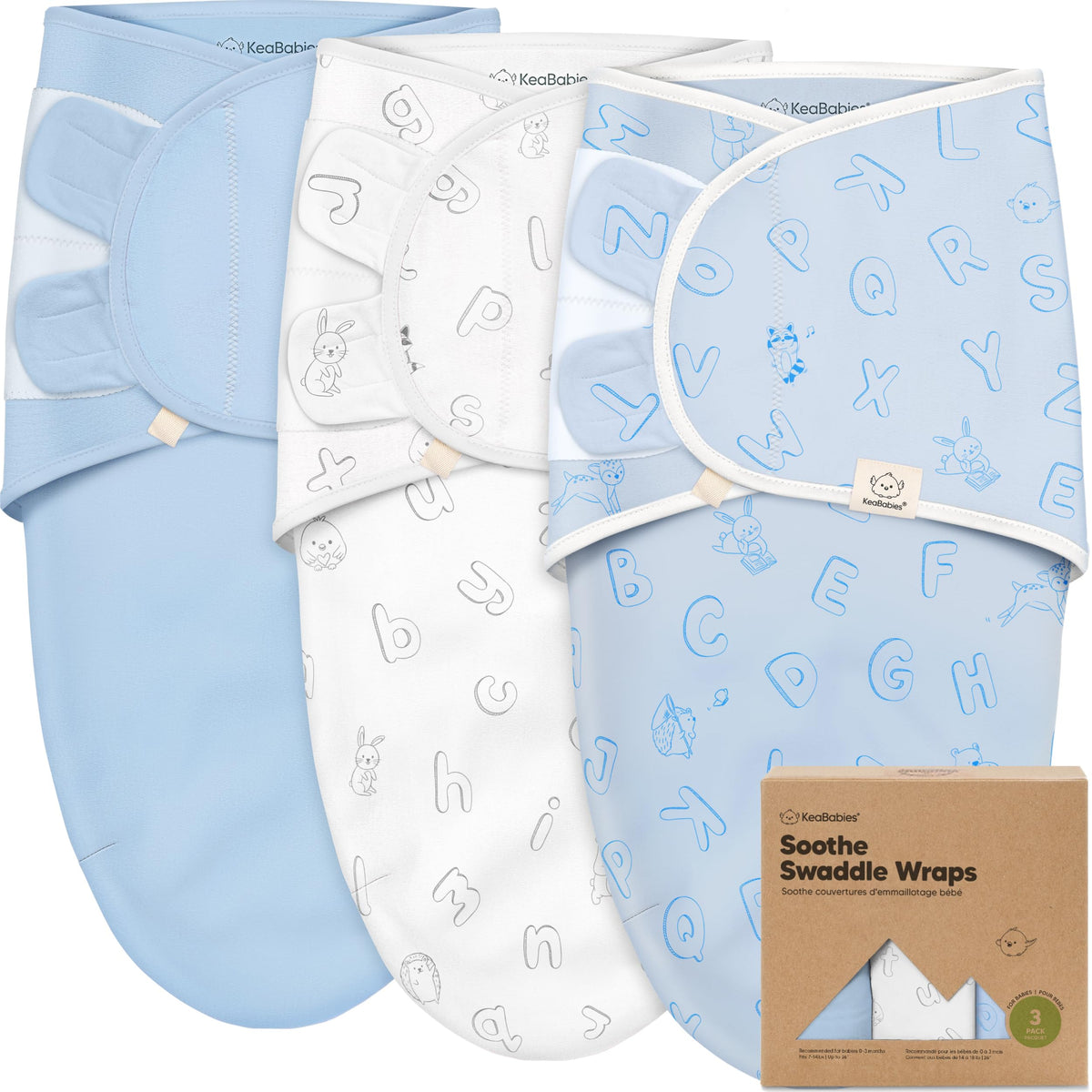 KeaBabies 3-Pack Organic Baby Swaddles for Newborns 0–6M