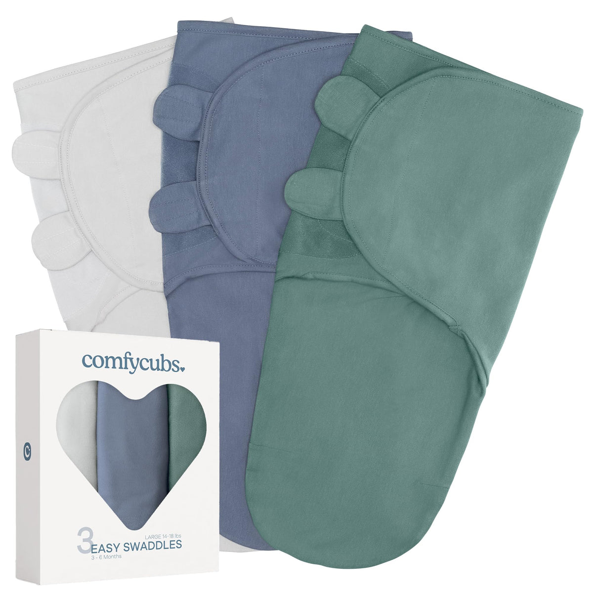 Comfy Cubs 3-Pack Easy Velcro Baby Swaddle Blankets