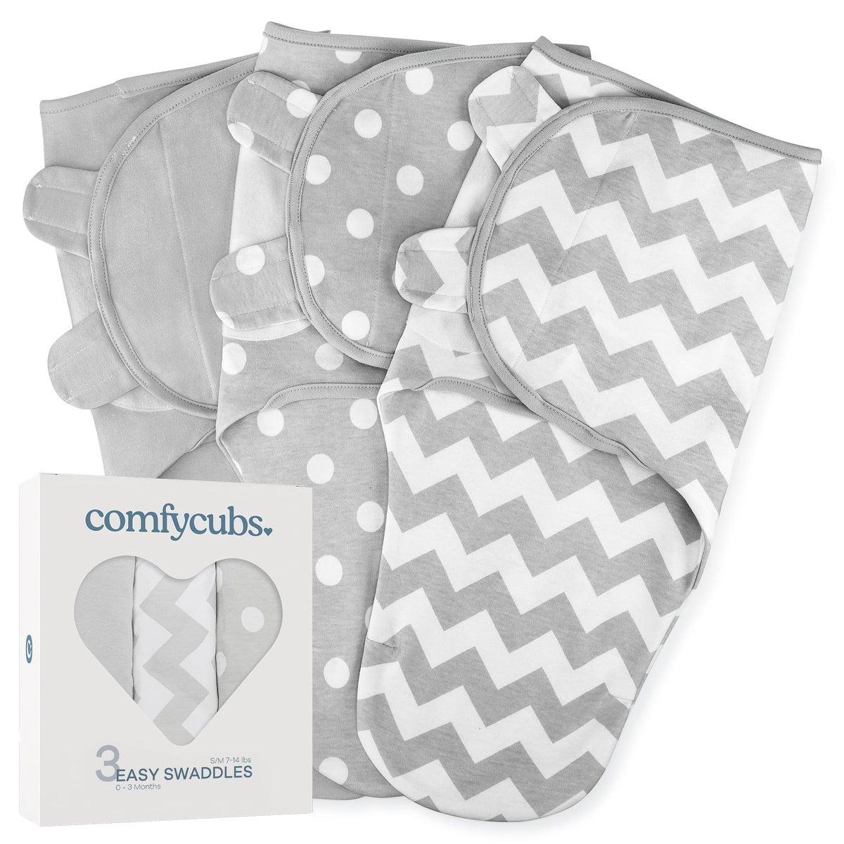 Comfy Cubs 3-Pack Easy Velcro Baby Swaddle Blankets
