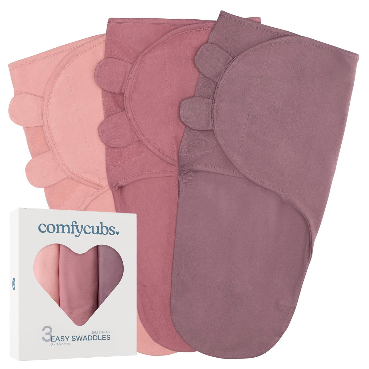 Comfy Cubs 3-Pack Easy Velcro Baby Swaddle Blankets