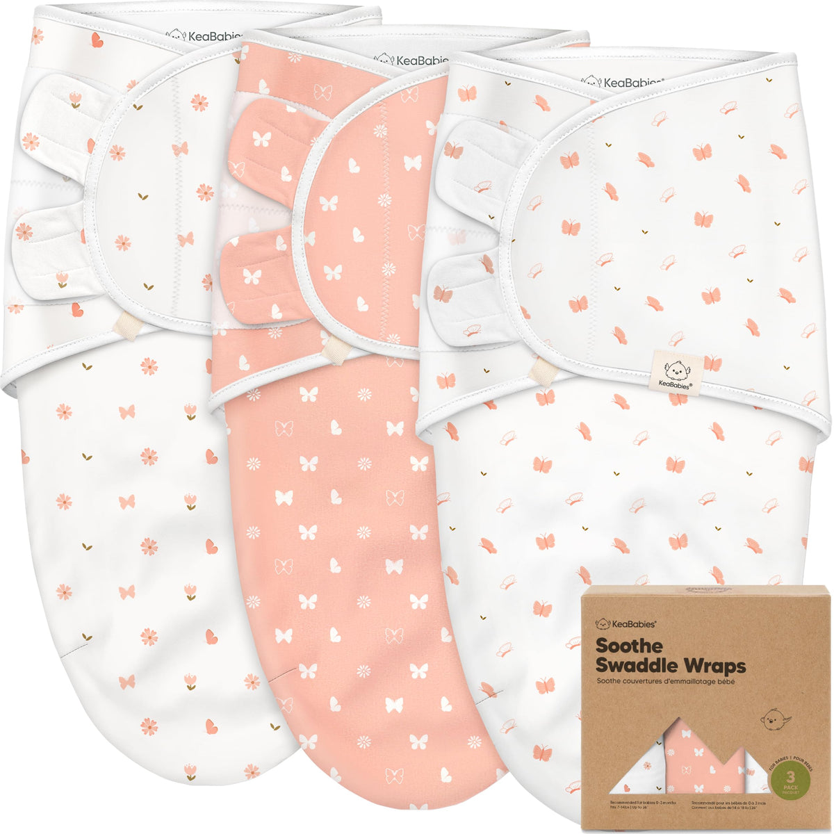 KeaBabies 3-Pack Organic Baby Swaddles for Newborns 0–6M