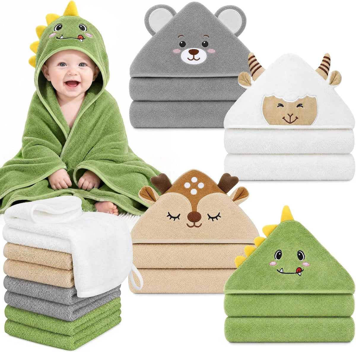 CandyHome 12-Piece Baby Bath Towel Set for Infants & Toddlers