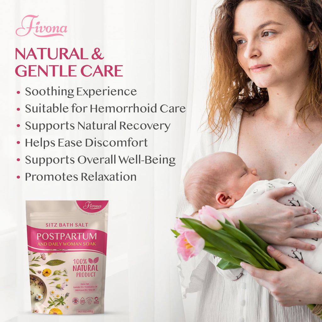 FIVONA Sitz Bath Soak Kit Postpartum Soak Blend - Epsom Salt with Essential Oils Blend for Sitz Bath Soaking, Perineal Care, Fast Postpartum Recovery & Hemorrhoid Treatment, Essential Mix for New Mom