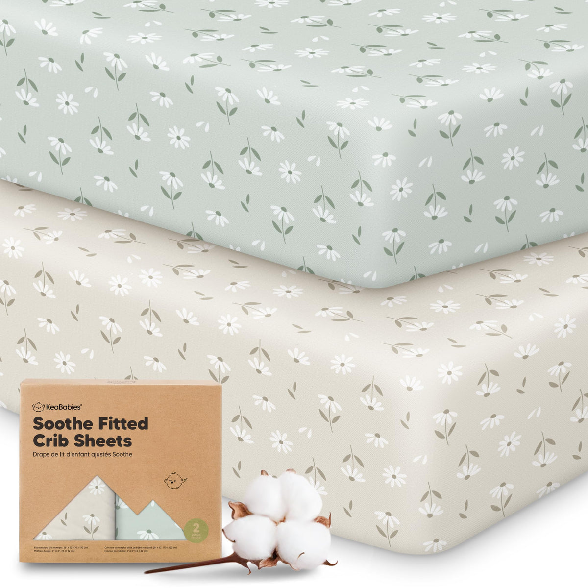 KeaBabies 2-Pack Organic Fitted Crib Sheets, 52 x 28 in