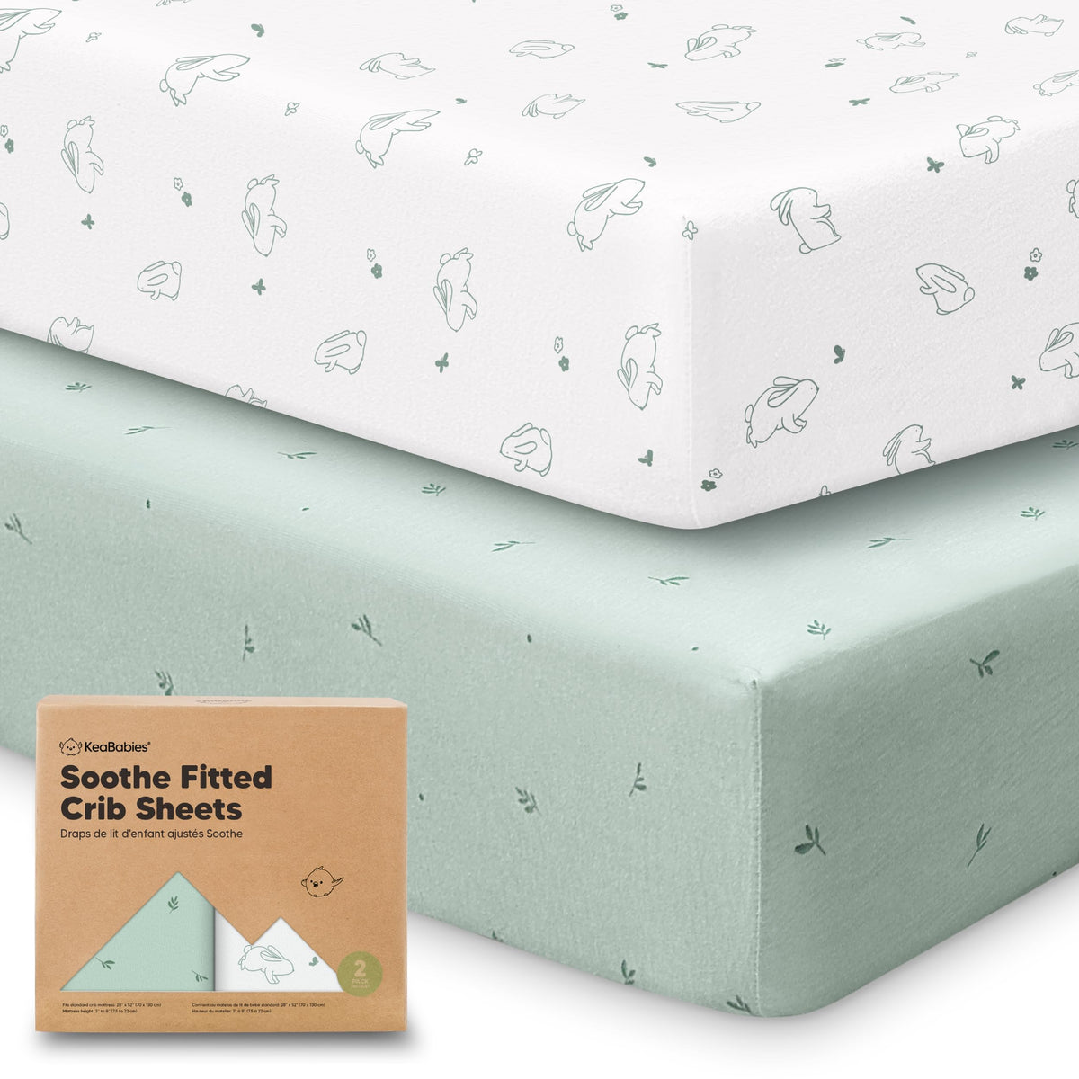 KeaBabies 2-Pack Organic Fitted Crib Sheets, 52 x 28 in