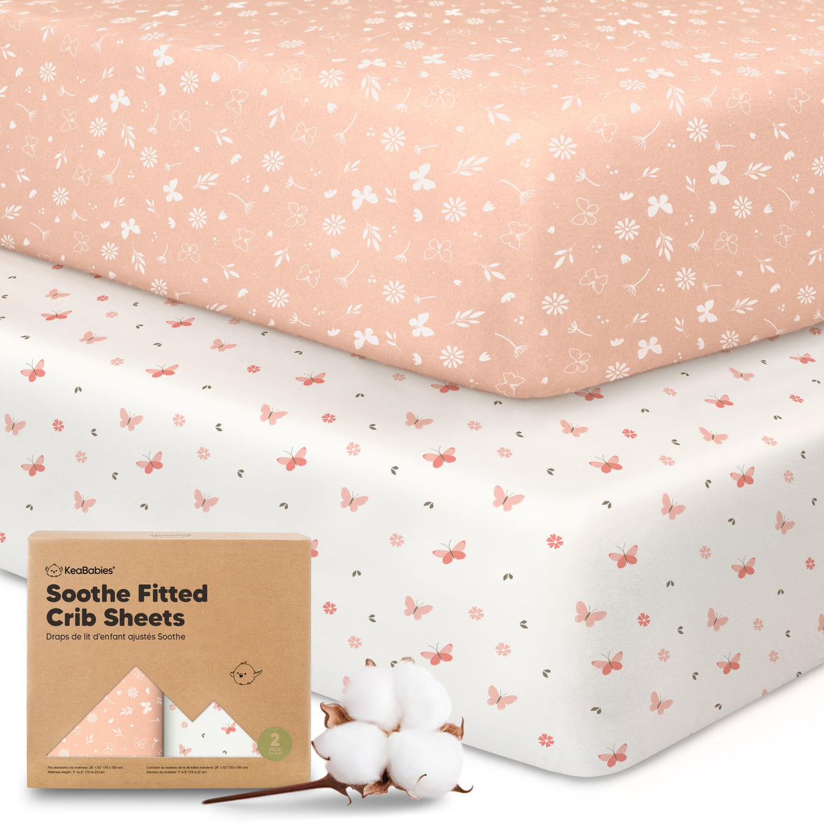 KeaBabies 2-Pack Organic Fitted Crib Sheets, 52 x 28 in