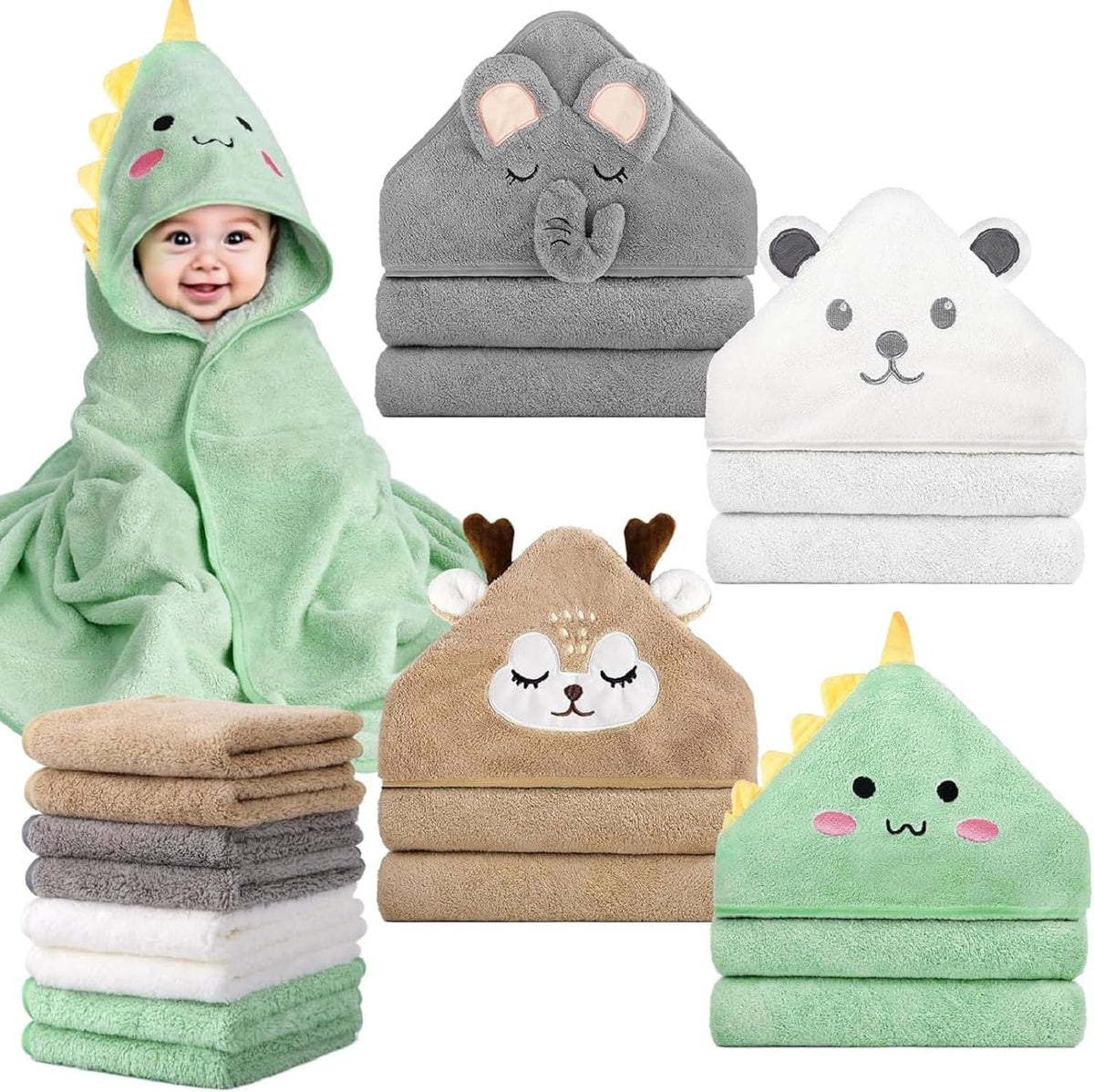 CandyHome 12-Piece Baby Bath Towel Set for Infants & Toddlers