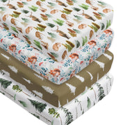 4-Pack Woodland Animal Neutral Fitted Baby Crib Sheets