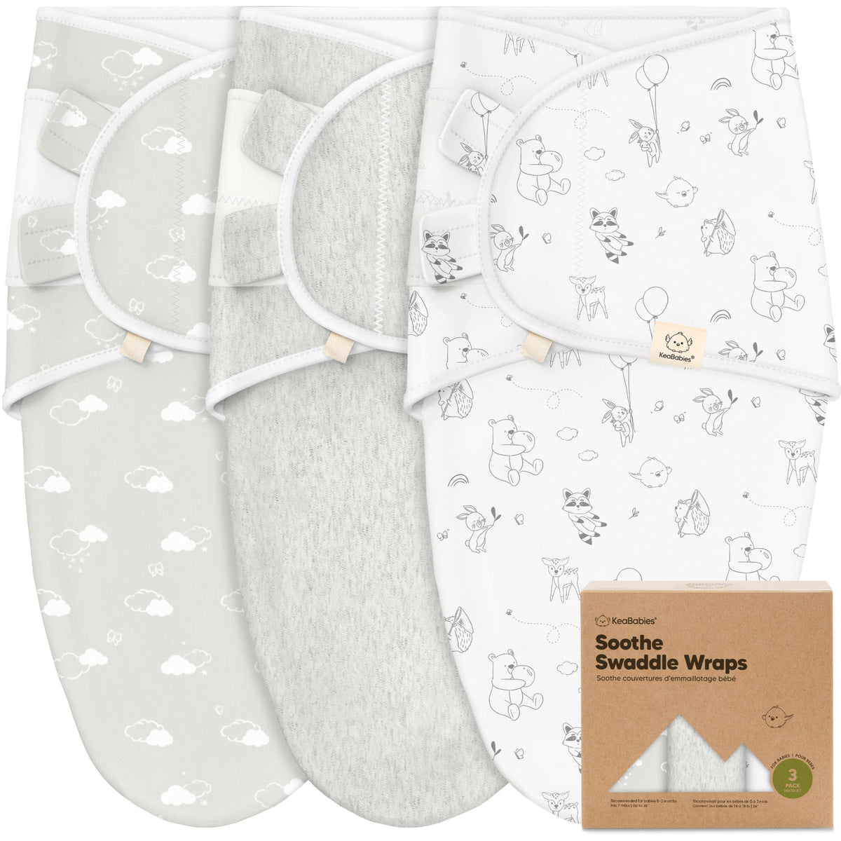 KeaBabies 3-Pack Organic Baby Swaddles for Newborns 0–6M