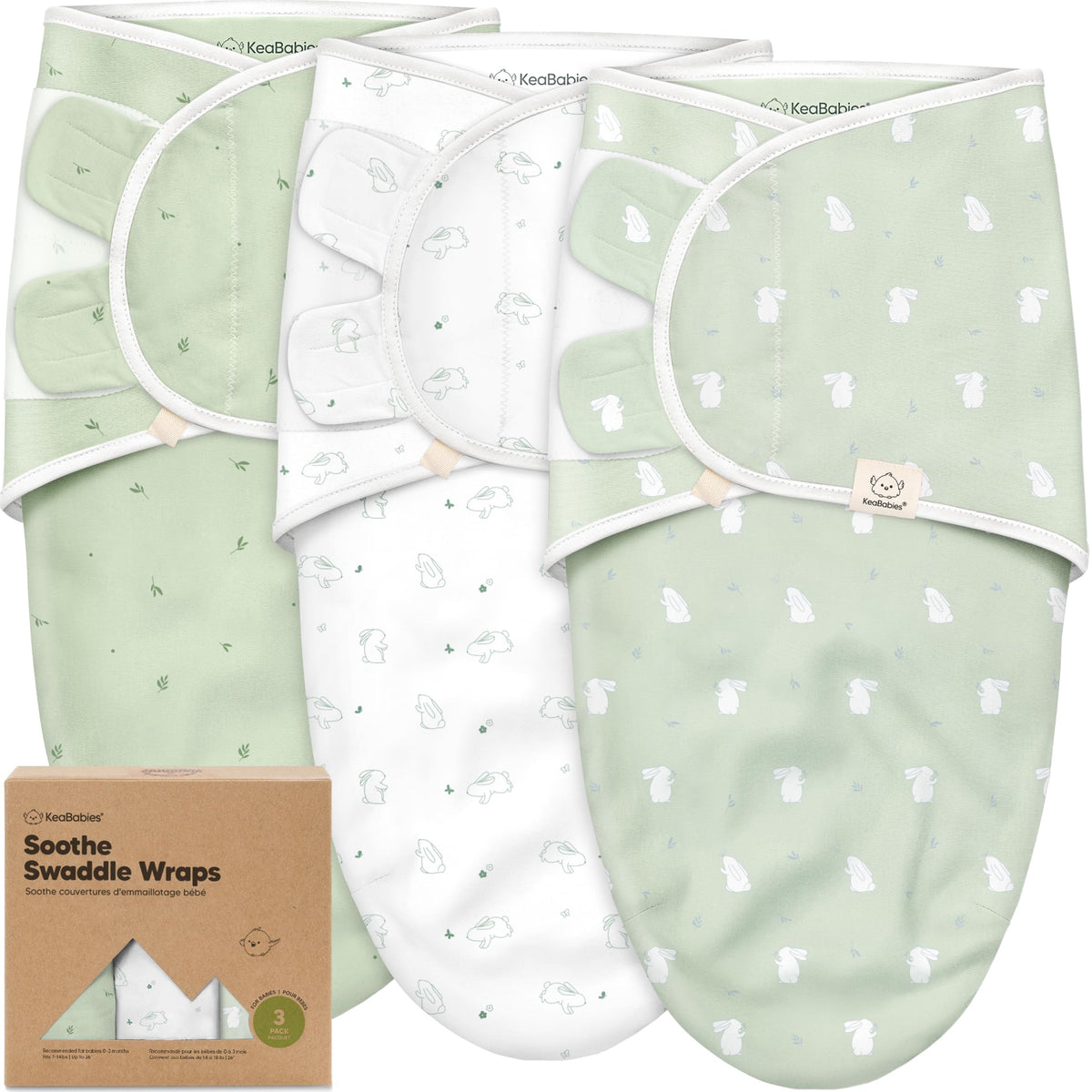 KeaBabies 3-Pack Organic Baby Swaddles for Newborns 0–6M