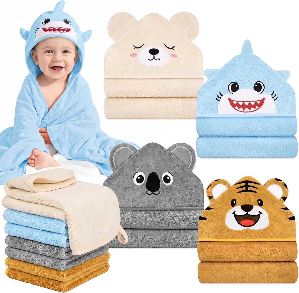 CandyHome 12-Piece Baby Bath Towel Set for Infants & Toddlers