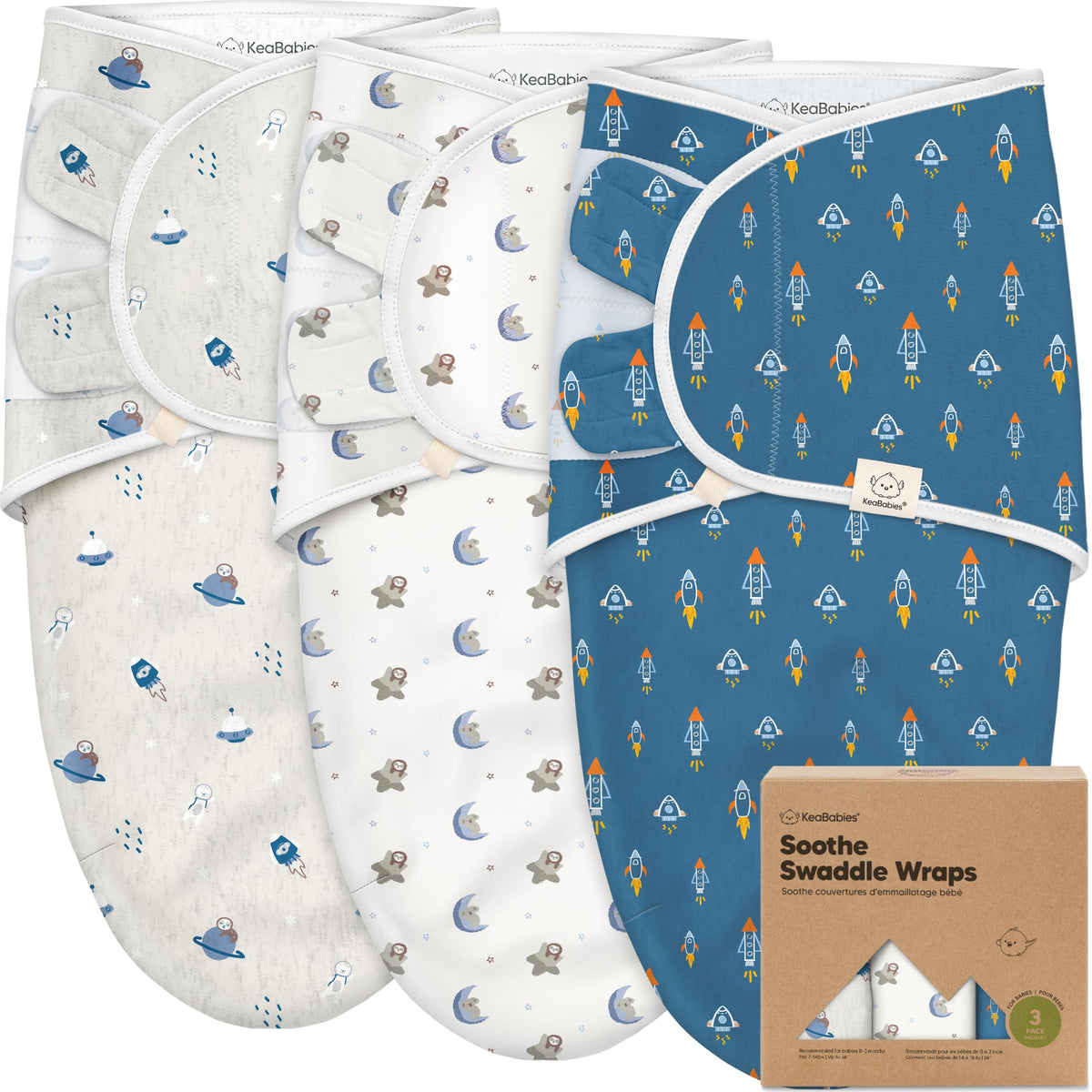 KeaBabies 3-Pack Organic Baby Swaddles for Newborns 0–6M