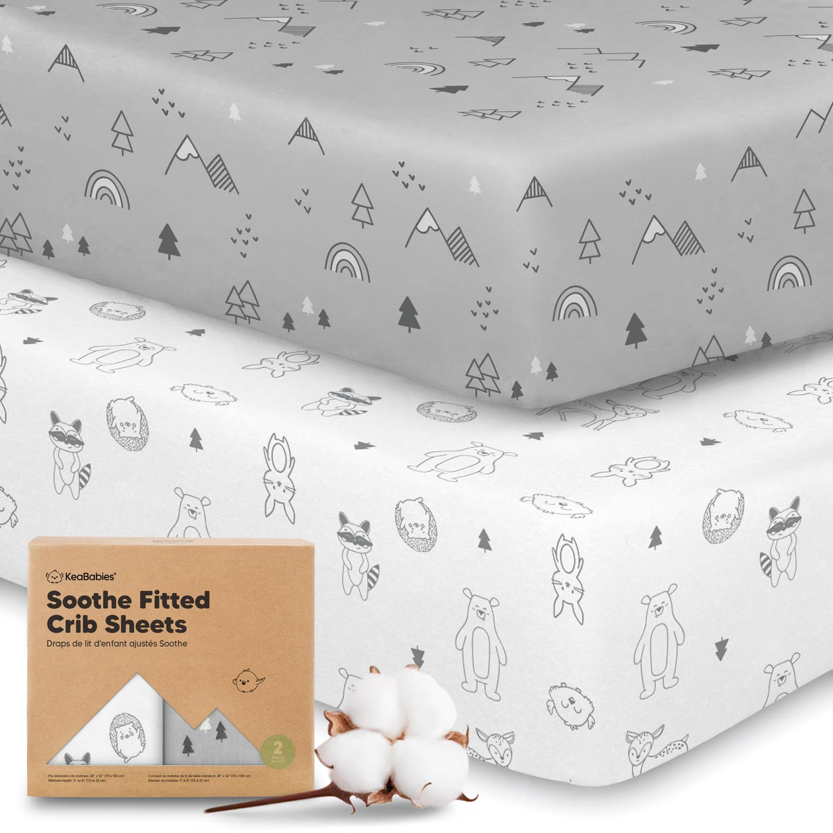 KeaBabies 2-Pack Organic Fitted Crib Sheets, 52 x 28 in