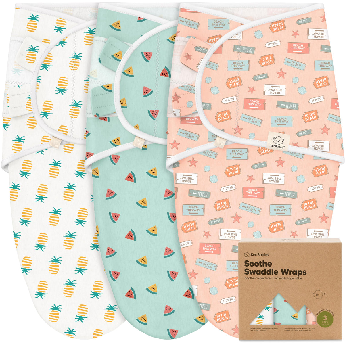 KeaBabies 3-Pack Organic Baby Swaddles for Newborns 0–6M